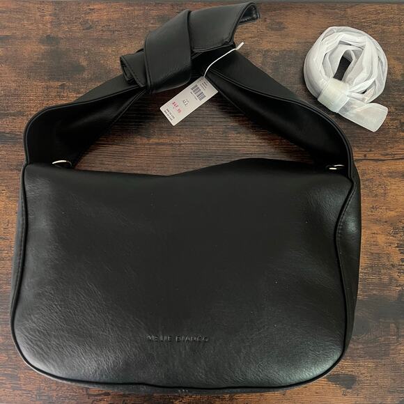 NWT Anthropologie Melie Bianco Marni Bow Knot Bag Cossbody Black Faux Leather - Picture 2 of 14